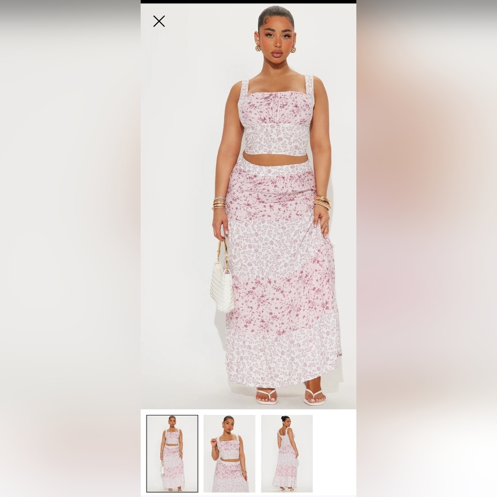 Fashion Nova Pink Floral Maxi Skirt Set Outfit